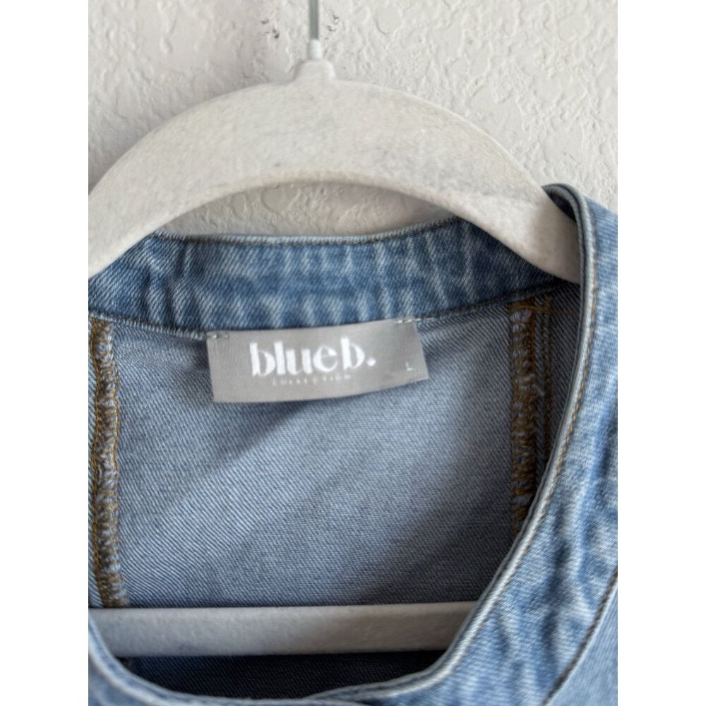 Blue B Denim Mini Dress Belt Buckle Straps Womens Large Festival Concert Western - Picture 13 of 16